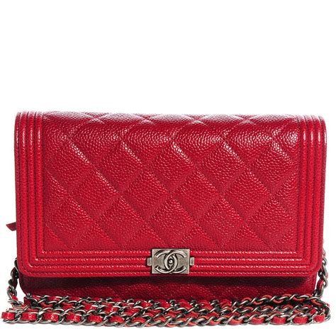 chanel caviar quilted wallet on chain woc red